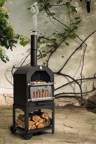 Çok Amaçlı Paslanmaz Çelik Barbekü Krom Kapaklı + Izgaralı Pizza Taşlı -ekmek-mangal Fırını 2625s Çok Renkli