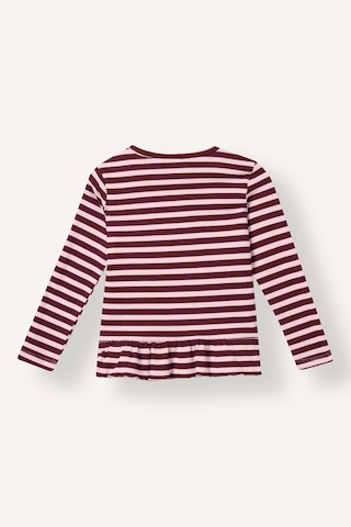 Defacto Relax Fit Bisiklet Yaka Çizgili Fırfırlı Uzun Kollu Tişört Kız Bebek I5091a526aubr115 Bordo-br115