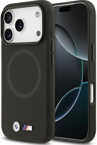 İphone 17 Pro Max Uyumlu Kılıf Bmw Lisanslı M-safeli Metal Logolu Delikli M Dizayn Deri Kapak Siyah Siyah