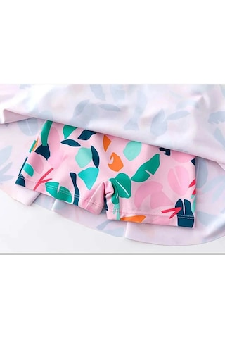 Kız Çocuk Etekli Şortlu Pembe Mor Renkli Önü Fermuarlı Mayo. Pembe