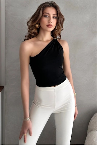 Pera Butik Özlem Yılmaz Tek Omuz Bluz Siyah&bordo Siyah