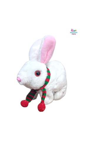 Elektronik Pilli Zıplayan Atkılı Hareketli Peluş Sevimli Tavşan Oyuncak 18 Cm. Beyaz Gri Pembe Kahve Beyaz