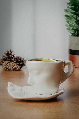 Mithra Life 260 Ml Yüz Şekilli Seramik Beyaz Kupa Takımı Mıt1081
