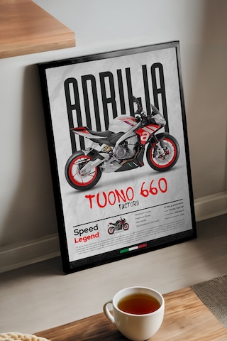 Aprilia Tuono 660 Factory Factory Siyah Ahşap Çerçeveli Poster, Dekoratif Motosiklet Duvar Tablosu Çok Renkli