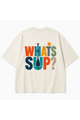 Montree Sup Whatsup Oversize Baskılı Pamuk Premium Tişört Beyaz