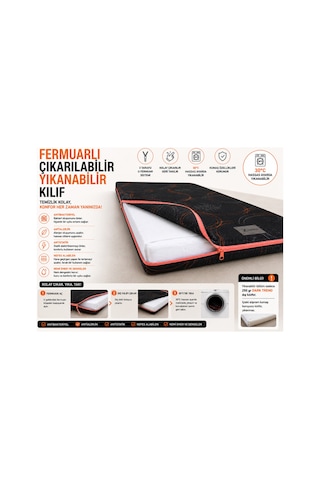 Dark Trend Sleep Yıkanabilir Kılıf Orta Sert Sünger Yatak Pedi & Şiltesi Topper 5 Cm Turuncu Şeritli Siyah