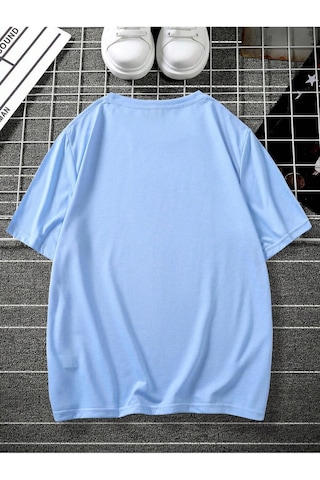 Üçgen Dağ T-shirt - Bebe Mavisi Baskılı Oversize Bisiklet Yaka Kısa Kol Tişört Bebe Mavisi