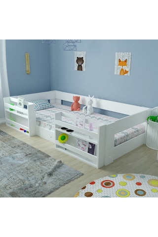 Herseycik Ninnimo Montessori Mdf Kitaplıklı Karyola M6-Beyaz