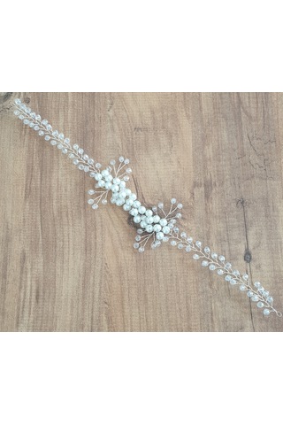 Beyaz Renk Incili Ve Kristal Boncuklu Gelin Tacı (549163085)