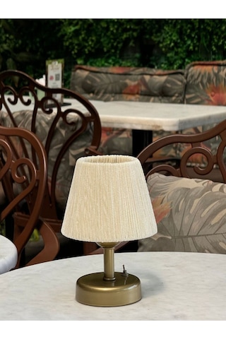 Krem Kadife Kablosuz Masa Lambası Eskitme Gold Ayaklı Abajur Aydınlatma