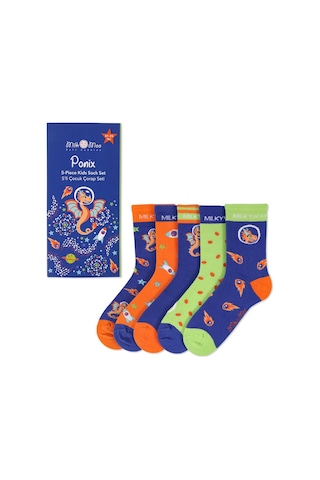 Milk&moo Ponix Çocuk 5'li Çorap Seti, 31-35 Numara, Yumuşak Ve Eğlenceli Tasarım Mor