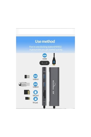 Tkz Blueendless Type C To 2 Usb 3.0/1 Sd/ 1 Tf / 1 Hdmı Çevirici Macbook Pro