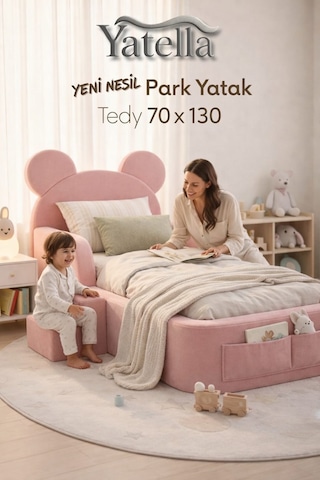 Yatella Luxury Tedyy Baza Ve Başlıklı Montessori Full Sünger Yatak Seti 70 X 130 Pembe