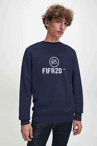 Fıfa 2020 Baskılı Indigo Mavi Lacivert Erkek Örme Sweatshirt