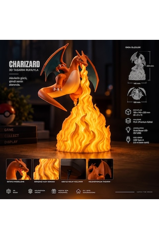 Charizard'ın Ateş Nefesi: İkonik Koleksiyon Figür Lambası Turuncu