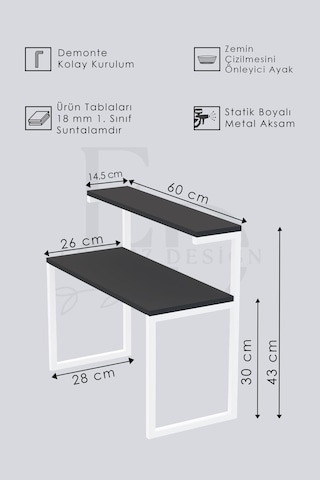 Akik 2 Raflı Metal Çok Amaçlı Mutfak Rafı / Tezgah Üstü Raf Beyaz Metal - Atlantik Çam Tabla Atlantik Çam