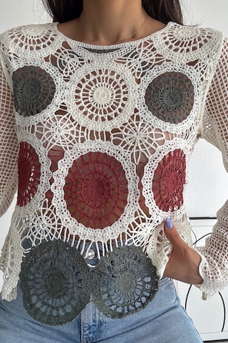 Femelle Kadın Beyaz Tığ İşi Standart Beden Dantel Bluz