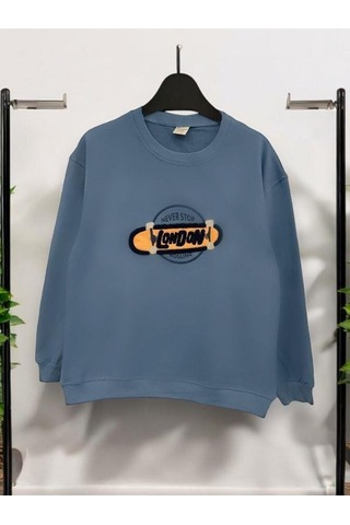 Zekids Erkek Çocuk London İşlemeli Sweatshirt-14233 Indigo