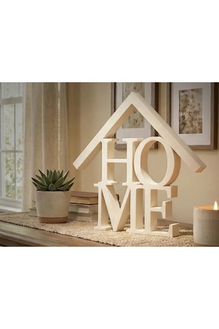 Storeşahin 3d Baskı Home Yazılı Çatılı Dekoratif Masa Süsü Minimalist Ev Yazısı Raf Ve Sehpa Dekoru Beyaz Shn0720