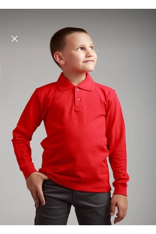 Dıgıl Kids Çocuk Polo Yaka Okul Tişörtü Uzun Kol Kırmızı