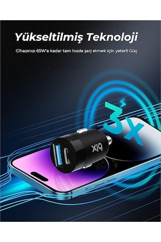 Lexroo Bxac65c 65w Pd Type-c & 18w Usb-a Girişli Çift Portlu Hızlı Şarj Özellikli Araç İçi Şarj Standart