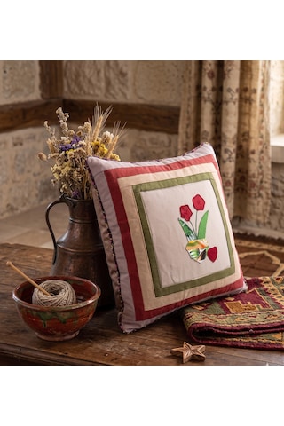Poplin Pamuklu Kırkyama Patchwork Dekoratif Kırlent Kılıfı 45x45 Cm Karışık Yeşil