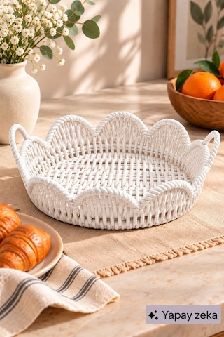 Jasper Beyaz Modern Ekmek Sepeti Ve Tepsi Kahvaltı Çay Kahve Sunumluk Servislik Plastik