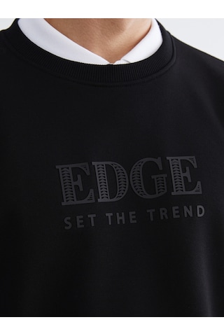 Lcw Vision Siyah Bisiklet Yaka Baskılı Erkek Kalın Sweatshirt