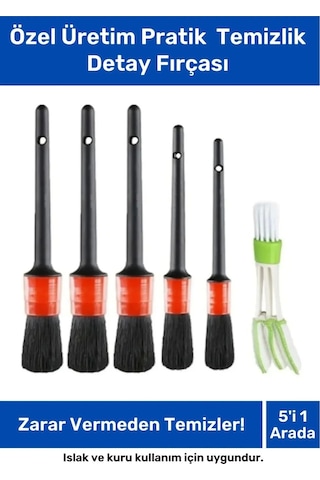 Özel Üretim Pratik Islak Kuru Otomobil Oto Araç Araba Klima Temizlik Detay Fırçası 5+1 Set