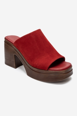 Luvi Shoes Nola Kırmızı Süet Hakiki Deri Kadın Platform Topuklu Terlik
