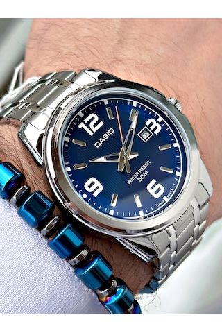Casio Gümüş Silver Renk Çelik Kordon   Spor Metal Erkek Kol Saati + Bileklik Hediyeli Nda99