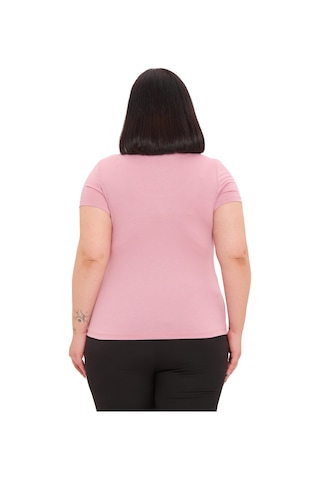Disentis Büyük Beden U Yaka Kısa Kollu Viskon Pembe Body Pembe