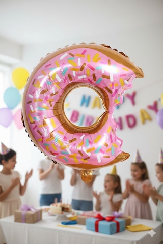 65x45 Cm Donut Folyo Balon - Doğum Günü Parti Dekorasyon Balonu Çok Renkli