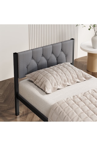 Karyola, Stil Metal Karyola, 90x200 Cm, Kapitone İşlemeli Karyol 90 x 200 CM