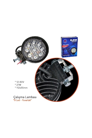 Tas 12-80v Çalışma Lambası Yuvarlak 9 Led 27w 112x35mm L1004