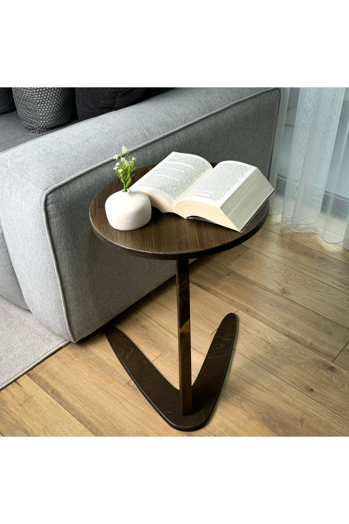 Furnirem Masif Çam Ahşap Z Sehpa Kanepe Yanı Modern Sehpa 35x55 Cm Koyu Ceviz