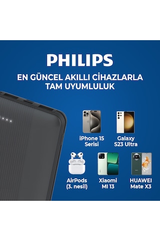 Philips DLP2120 10000 mAh 22.5W 2xUSB-A + Type-C PD Üç Çıkışlı Powerbank