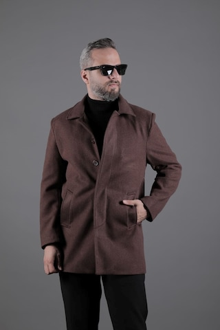 Ohepmoda Gizli Düğmeli Erkek Kaşe Kaban Mont Kahverengi