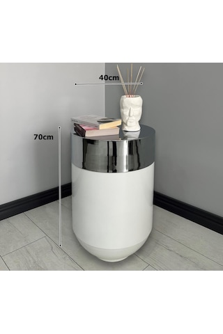 Dekoratif Krom Darbuka Parlak Beyaz Sehpa 70cm