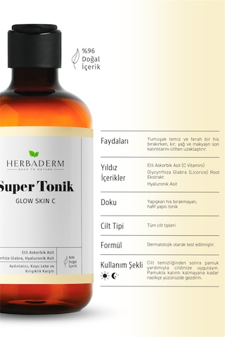 Herbaderm Glow Skin C Aydınlatıcı, Leke Ve Kırışıklık Karşıtı Super Tonik 250 Ml