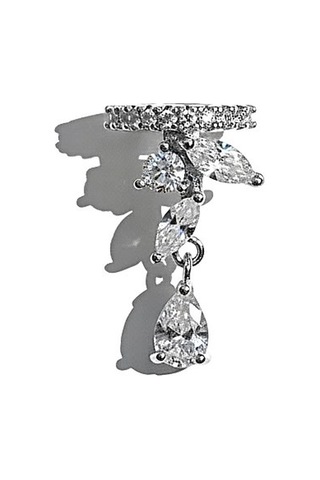 Earcuff Sıkıştırmalı Pirinç Kıkırdak Küpe Damla Kesim Baget Taş Sallantılı Gümüş Renk Çelik
