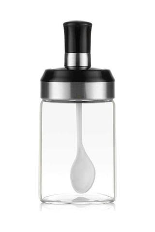 Fastbuy Şeffaf Cam Kavanoz Baharatlar Tuz Şeker Saklama Kabı Kaşık Kapaklı