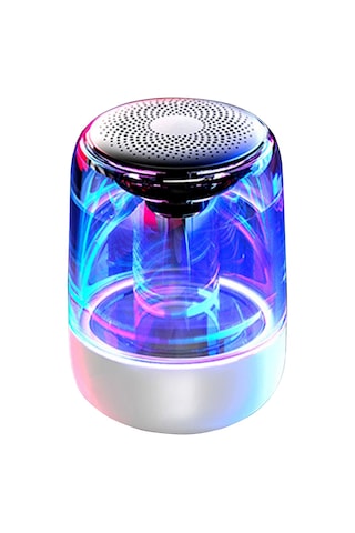 Jeemson C7 Bluetooth Hoparlör, Taşınabilir Subwoofer, Renkli Led Işıklar, 1000mah Pil, 360 Ses, Bt 5.0, Tf Kart Desteği - İyileştirilmiş Sürüm, İnci Beyazı