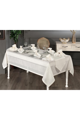 Corvver 26 Parça Dertsiz Masa Örtüsü Takımı Krem Krem