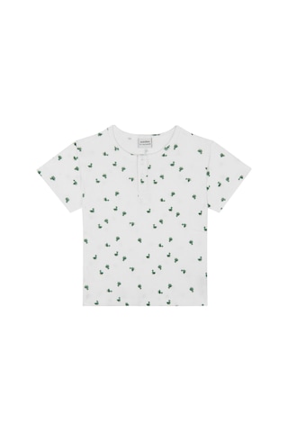 Antebies Organik Beyaz Minik Ördek Desenli Beli Lastikli Tshirt Şort Erkek Çocuk Pijama Takımı