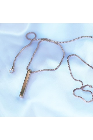 Dikdörtgen Rose Gold Çelik Plaka Kolye Gri