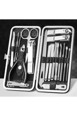 Wezone 19 Parça Çelik Tırnak Bakımı Seti: Tırnak Kesici, Pedikür Aletleri, Cilt Bakımı Araçları Siyah Çanta İçerisinde