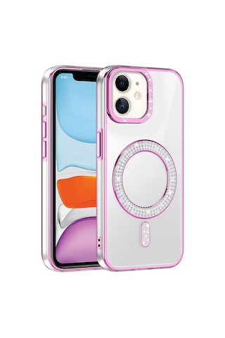 Teleplus Apple Uyumlu iPhone 11 Kılıf Karetta Diamod Taş Desenli Magsafeli Kapak