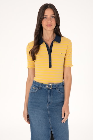 U.S. Polo Assn. Kadın Koyu Sarı Çizgili Polo Yaka Tişört 50306031-VR094