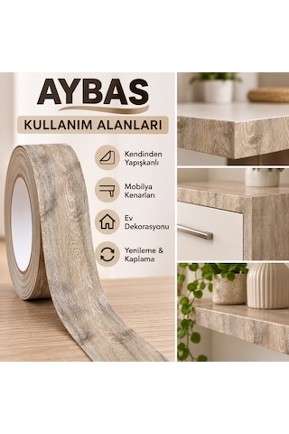 Aybas 5 Cm X 5 Metre Açık Meşe Ahşap Desenli Kumaş Yapışkan Bant Mobilya Kaplama Ve Tamir Şeridi 5 Cm X 5 Metre - Açık Meşe